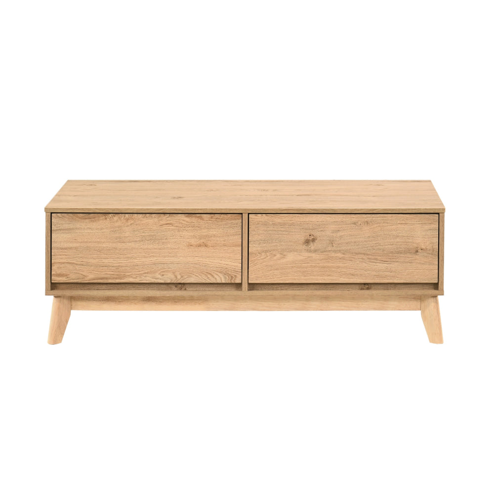 Scandinavian Coffee Table – 2 Drawers Oak Finish Rubberwood Legs 120cm Fast shipping On sale