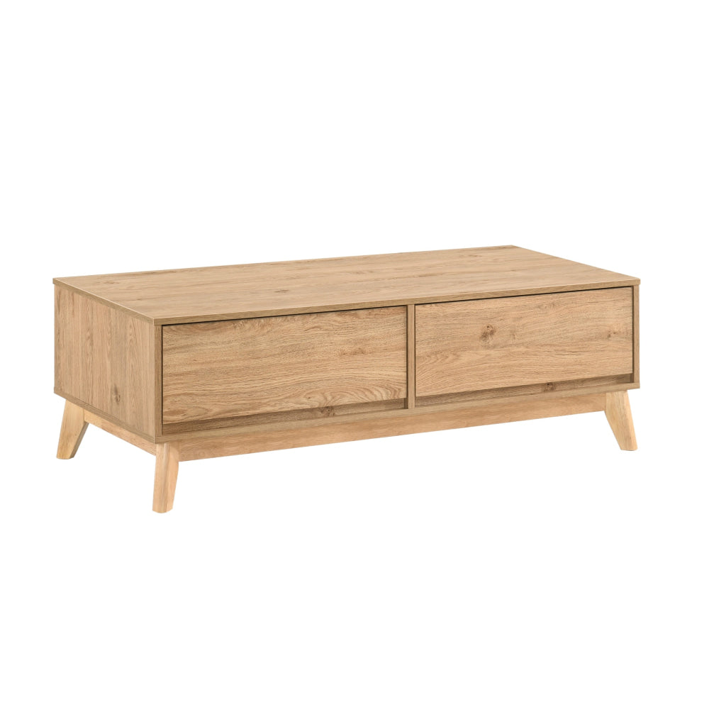 Scandinavian Coffee Table – 2 Drawers Oak Finish Rubberwood Legs 120cm Fast shipping On sale