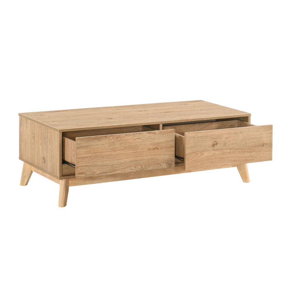 Scandinavian Coffee Table – 2 Drawers Oak Finish Rubberwood Legs 120cm Fast shipping On sale