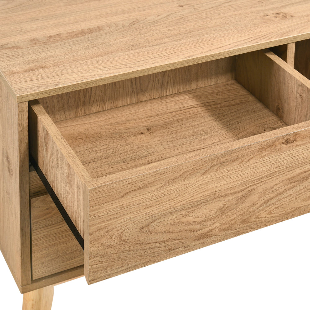 Scandinavian Coffee Table – 2 Drawers Oak Finish Rubberwood Legs 120cm Fast shipping On sale