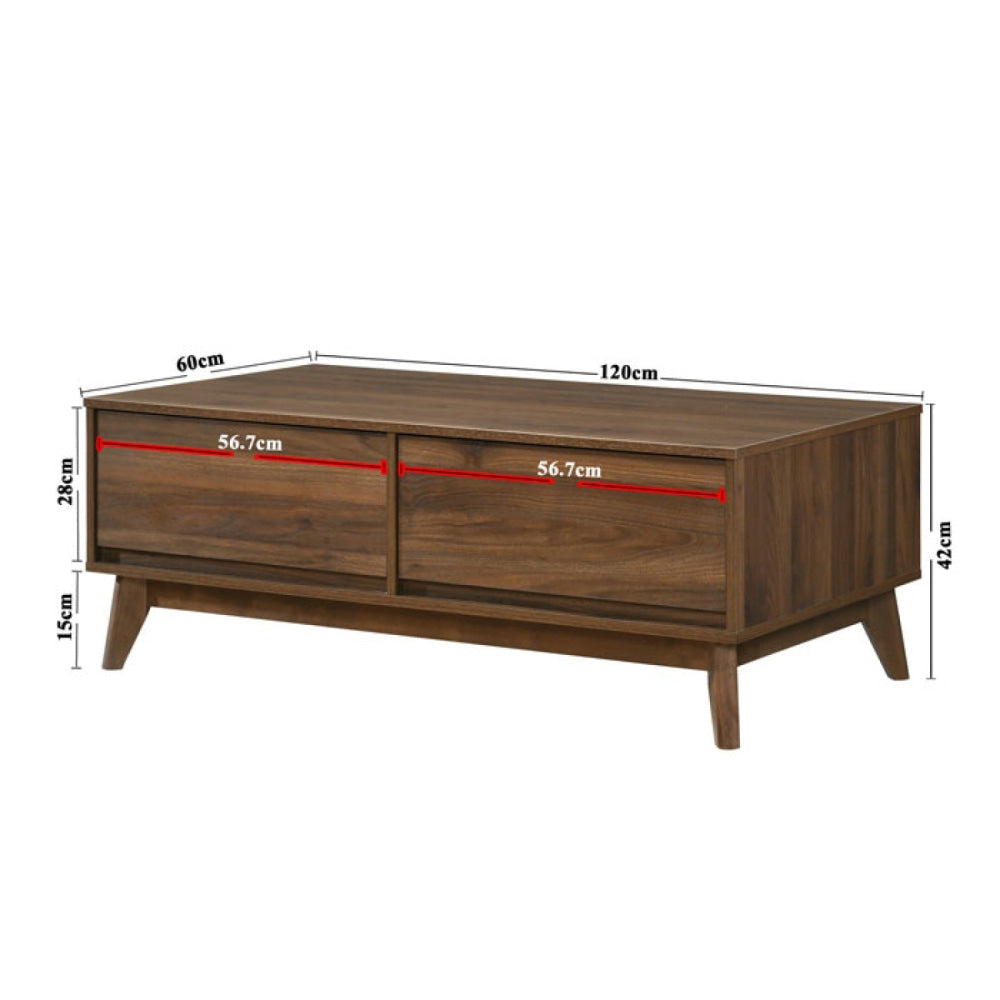 Audrey Wooden Tea Coffee Table 2-Drawers Walnut Fast shipping On sale