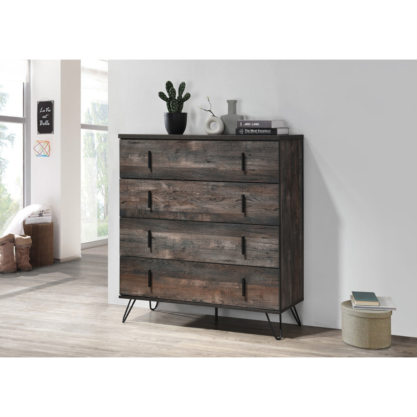 Aurelia Industrial Rustic Chest Of 4-Drawers Tallboy Storage Cabinet Black Drawers Fast shipping On sale