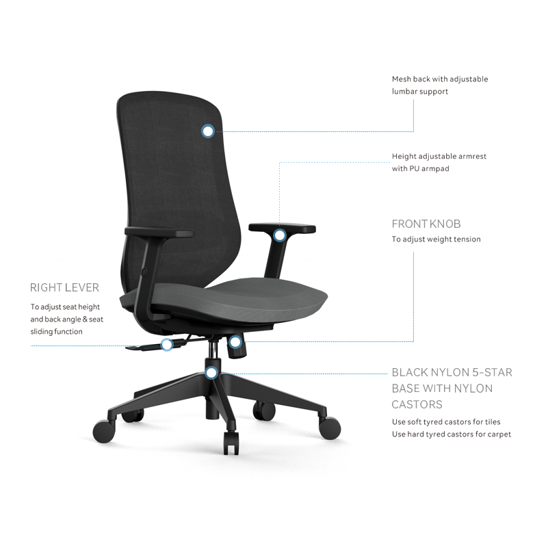 Aurora Mesh Back Lumbar Support Computer Working Office Chair Black Fast shipping On sale