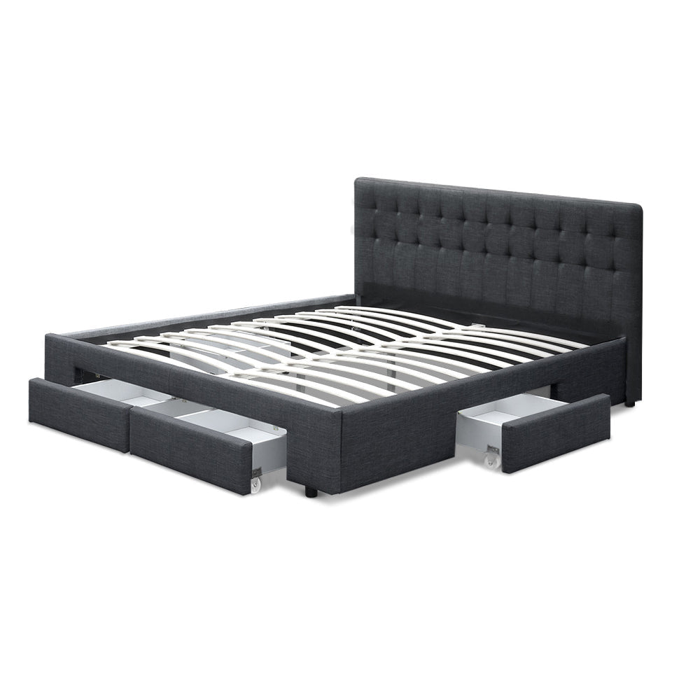 Avio Bed Frame Fabric Storage Drawers - Charcoal King Fast shipping On sale
