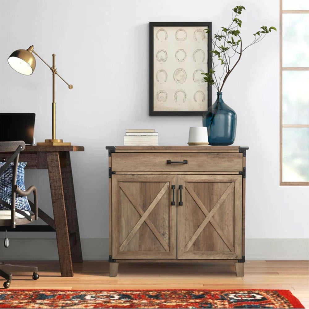 Axel Low Cupboard Storage Cabinet W/ 1-Drawer Rustic Oak Fast shipping On sale