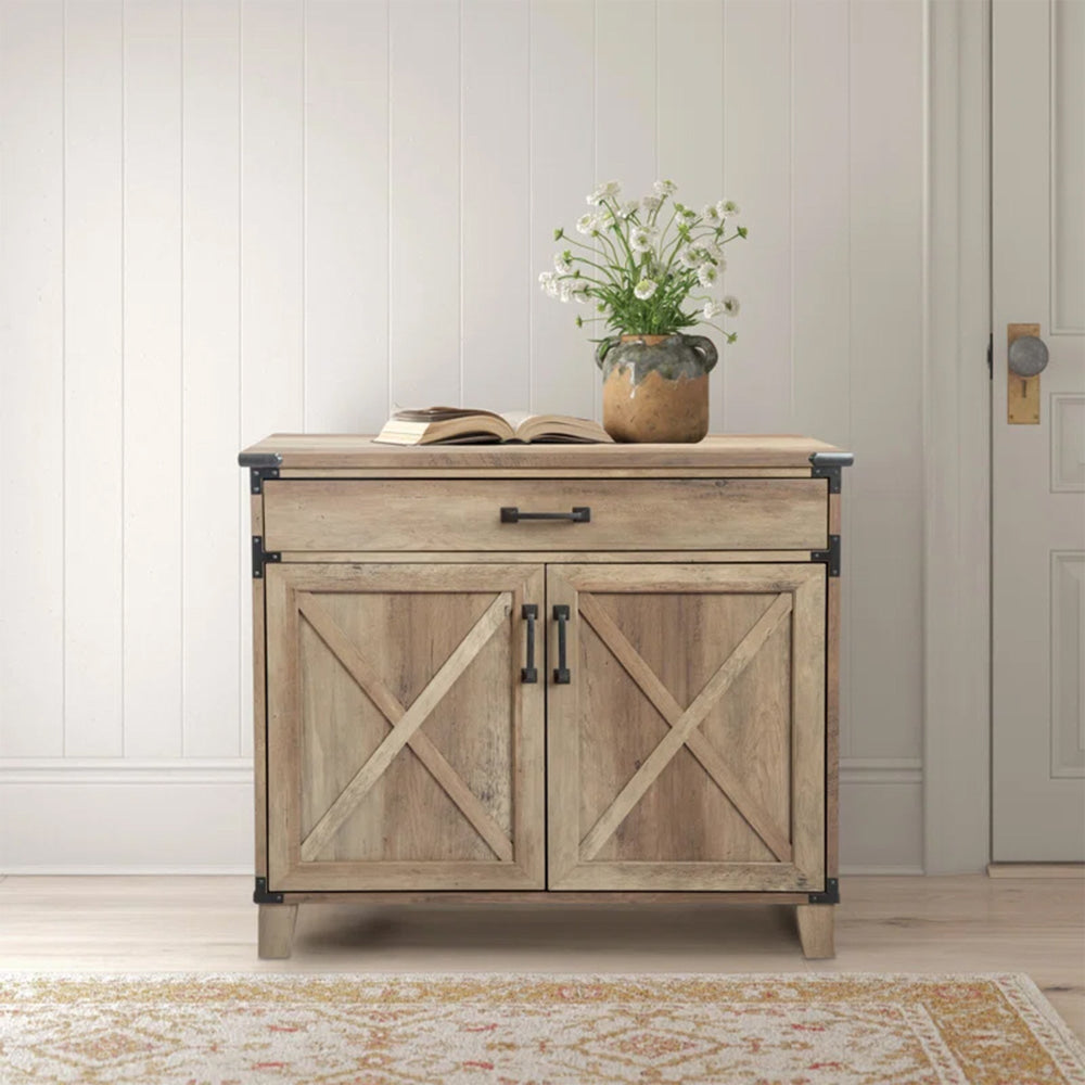 Axel Low Cupboard Storage Cabinet W/ 1-Drawer Rustic Oak Fast shipping On sale