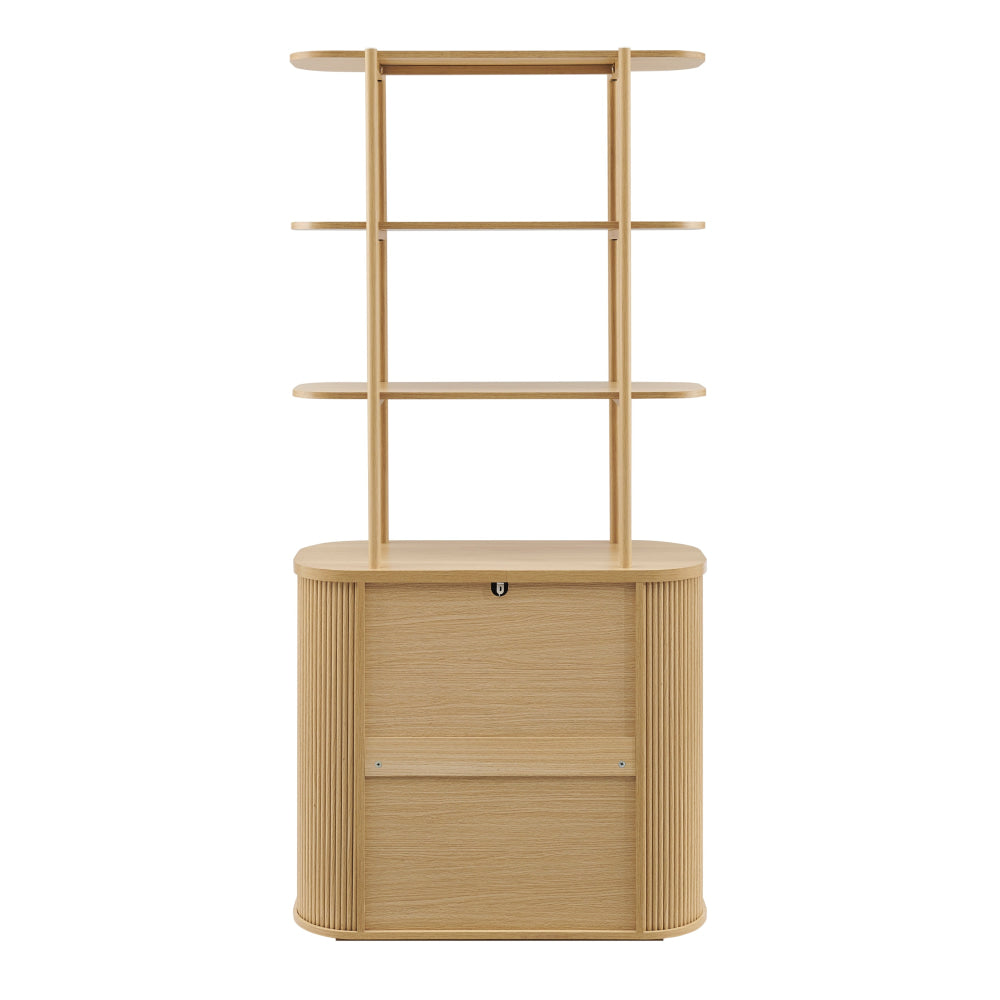 Azaria Fluted Display Shelf Cabinet Bookcase 2-Shelves 2-Doors Oak Fast shipping On sale