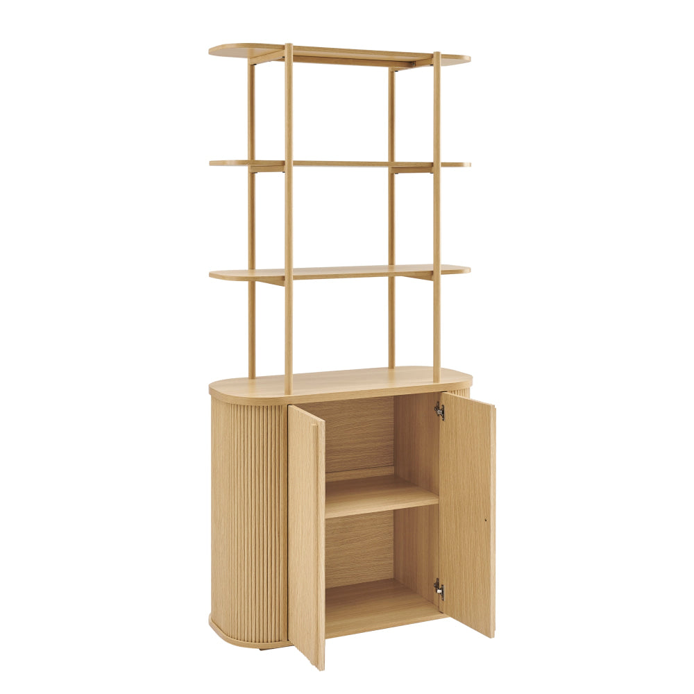 Azaria Fluted Display Shelf Cabinet Bookcase 2-Shelves 2-Doors Oak Fast shipping On sale