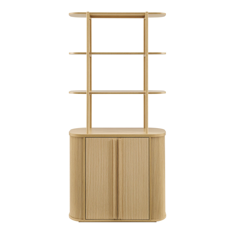 Azaria Fluted Display Shelf Cabinet Bookcase 2-Shelves 2-Doors Oak Fast shipping On sale