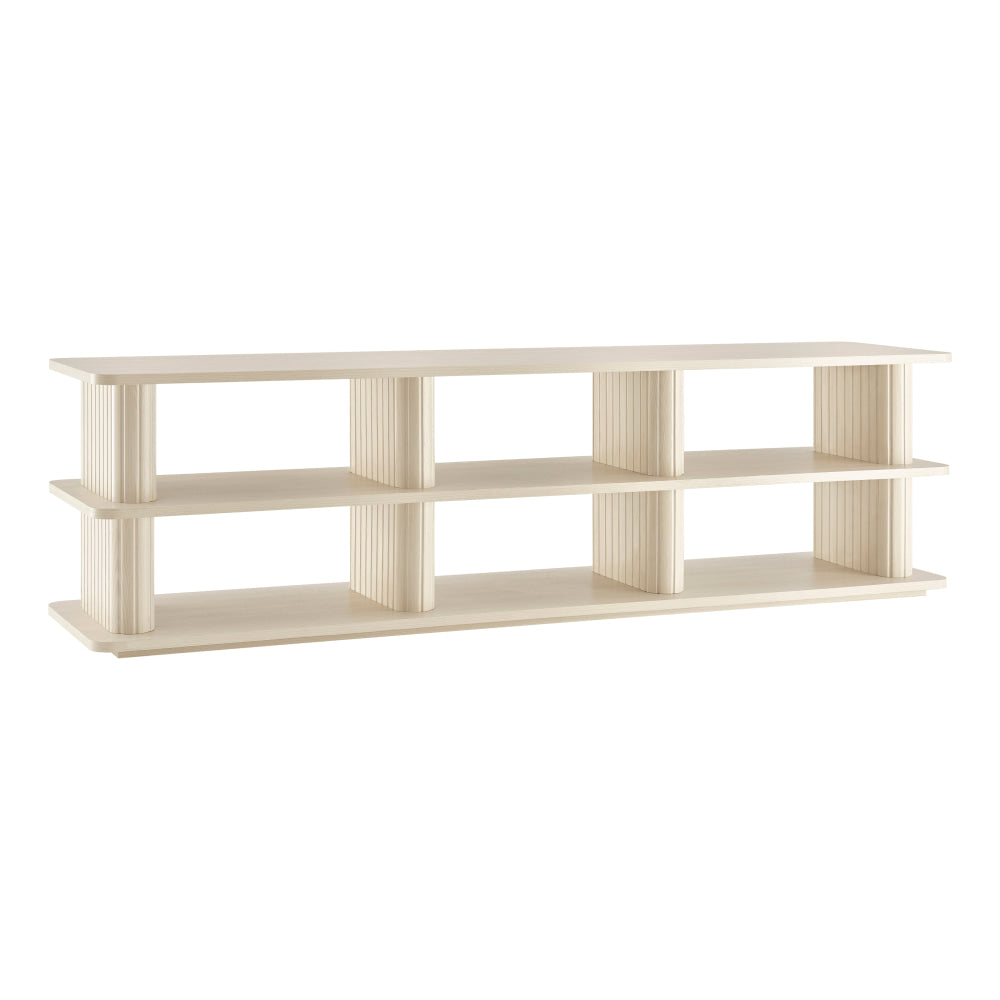 Azaria Lowline TV Stand Entertainment Unit 180cm 6-Shelves Slat Oak Fast shipping On sale