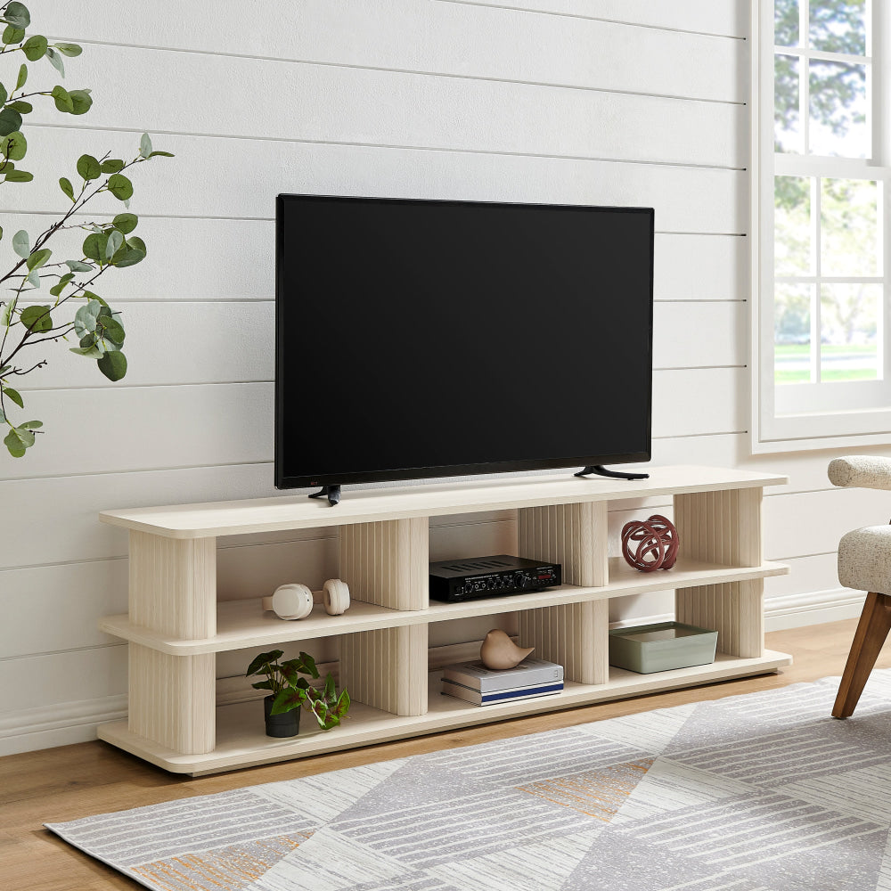 Azaria Lowline TV Stand Entertainment Unit 180cm 6-Shelves Slat Oak Fast shipping On sale