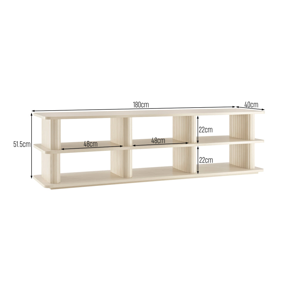 Azaria Lowline TV Stand Entertainment Unit 180cm 6-Shelves Slat Oak Fast shipping On sale