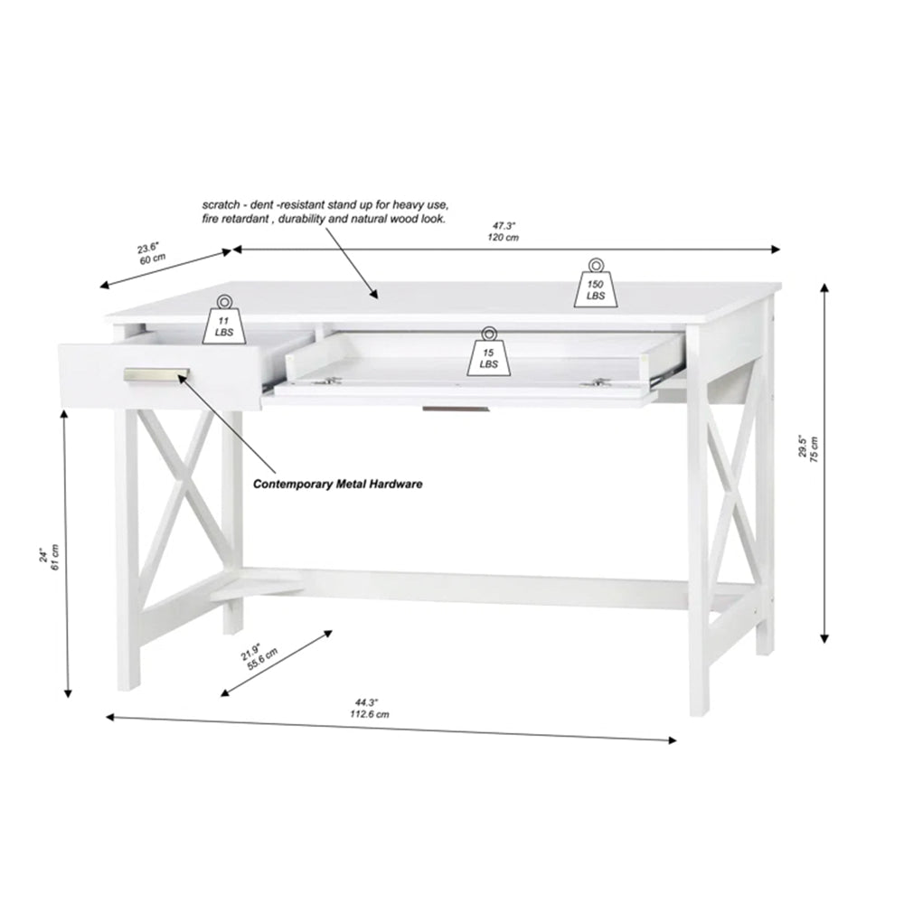 Bacay Wooden Home Office Computer Working Desk 120cm Distressed White Fast shipping On sale