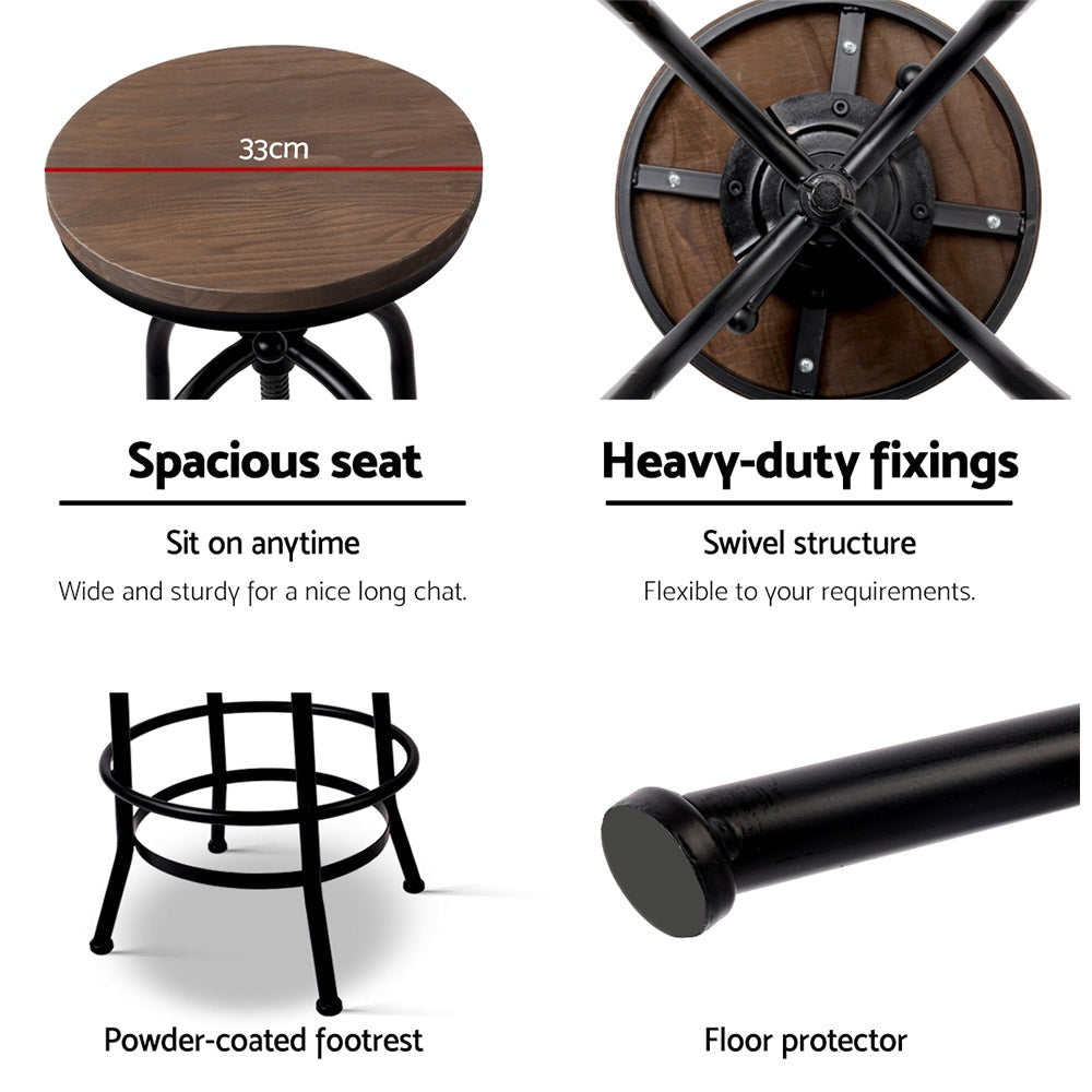 Bar Stool Industrial Round Seat Wood Metal - Black and Brown Fast shipping On sale