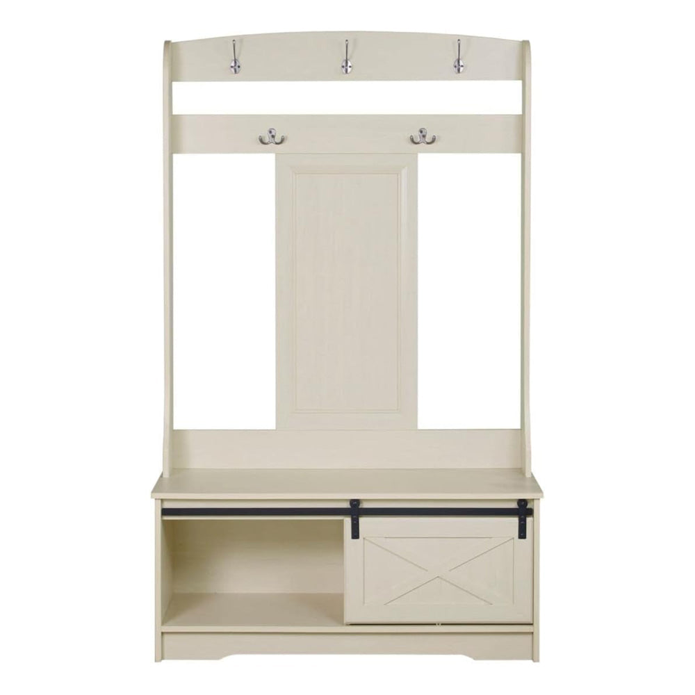 Barndoor Large Modern Coat Rack Hall Tree Shoe Cabinet Antique White Fast shipping On sale