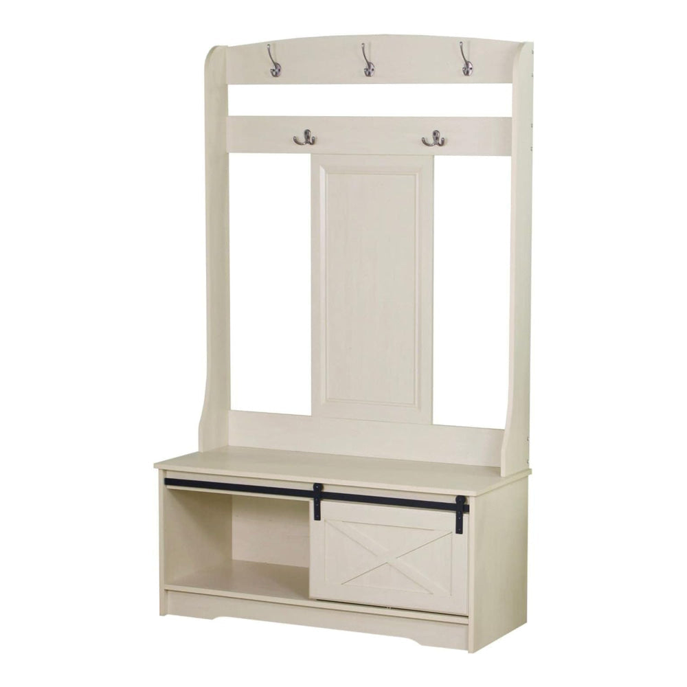 Barndoor Large Modern Coat Rack Hall Tree Shoe Cabinet Antique White Fast shipping On sale