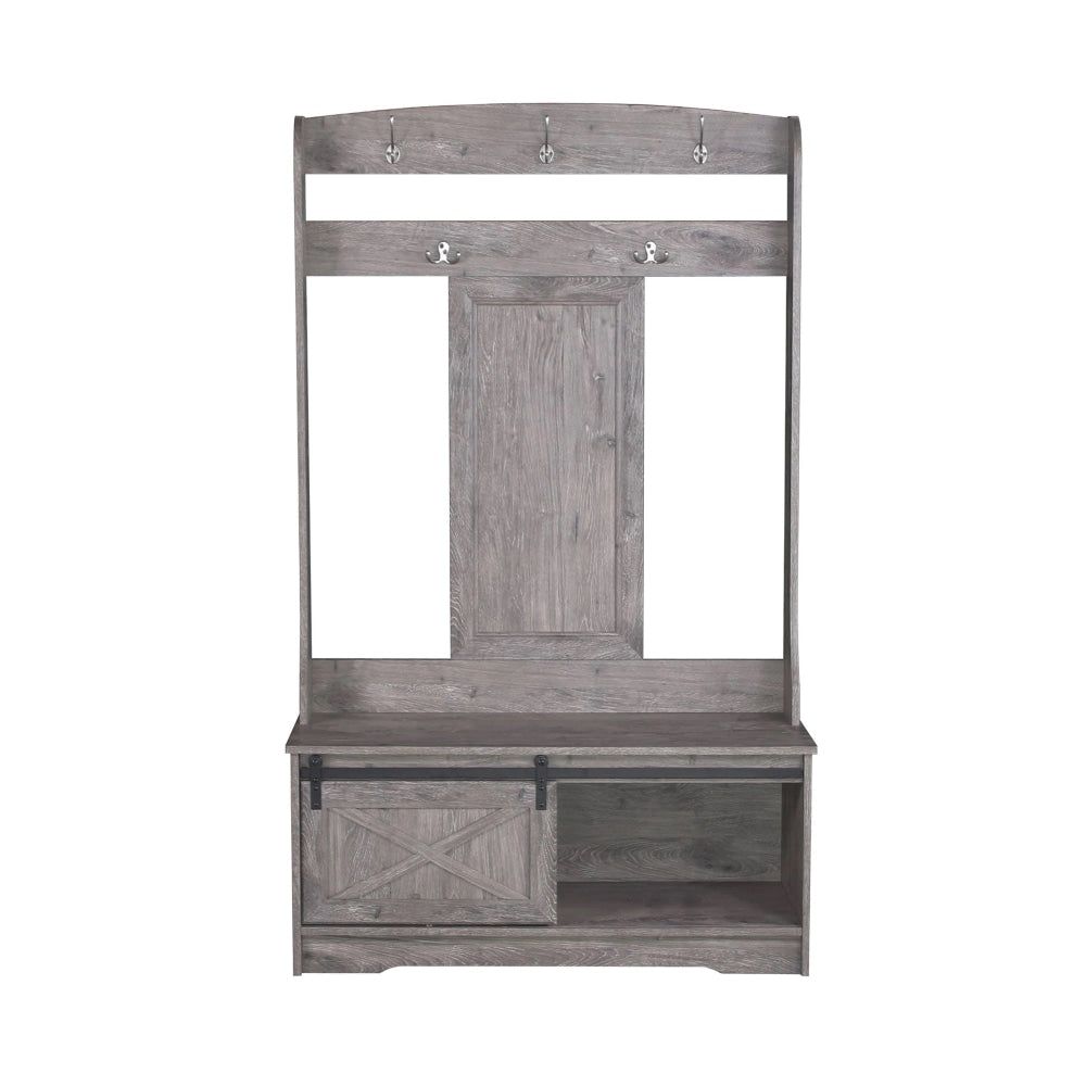 Barndoor Large Modern Coat Rack Hall Tree Shoe Cabinet - Grey Oak Fast shipping On sale