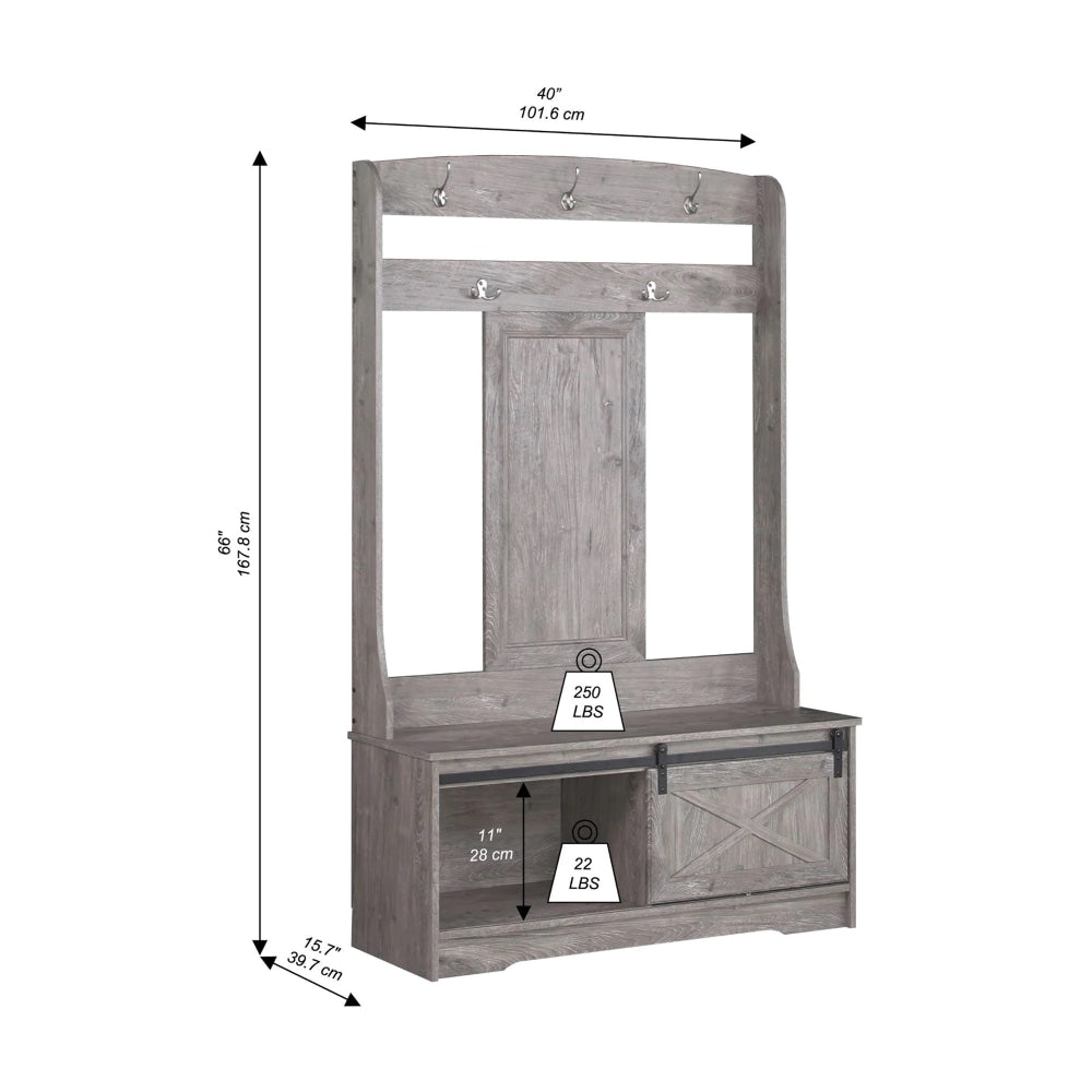 Barndoor Large Modern Coat Rack Hall Tree Shoe Cabinet - Grey Oak Fast shipping On sale