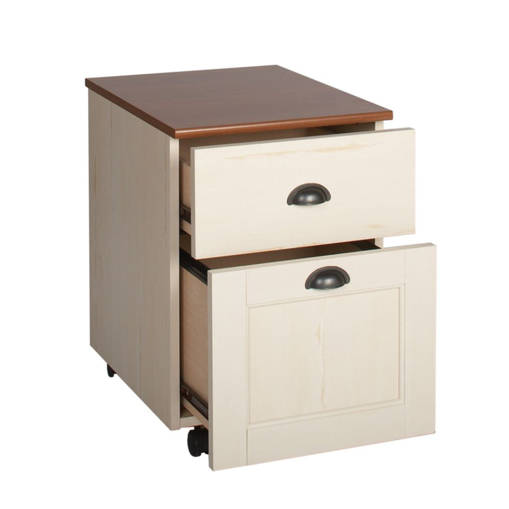 Basil Wooden 2-Drawer Mobile Pedestal Filling Cabinet Antique White Filing Fast shipping On sale