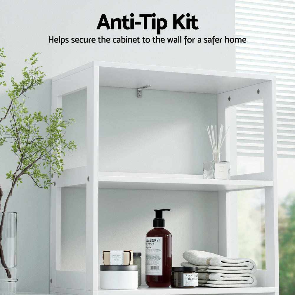 Bathroom Floor Storage Cabinet with 2 Drawers 3 Open Shelves Doors White Fast shipping On sale