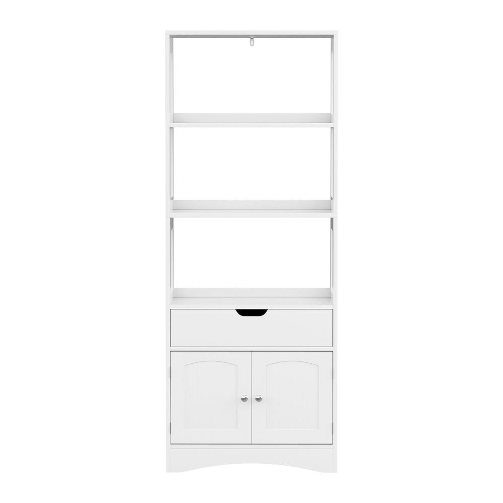 Bathroom Floor Storage Cabinet with 2 Drawers 3 Open Shelves Doors White Fast shipping On sale