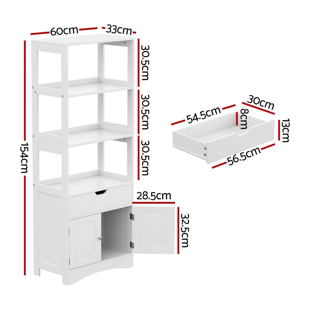 Bathroom Floor Storage Cabinet with 2 Drawers 3 Open Shelves Doors White Fast shipping On sale