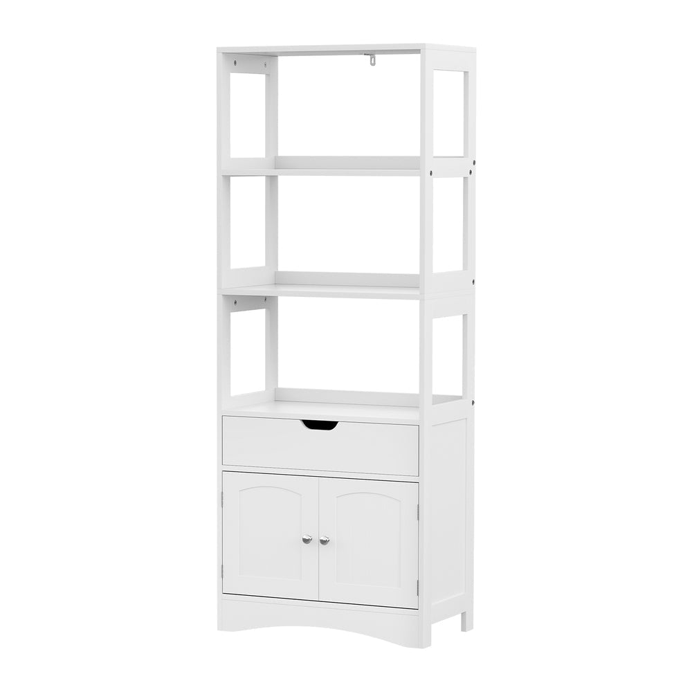 Bathroom Floor Storage Cabinet with 2 Drawers 3 Open Shelves Doors White Fast shipping On sale