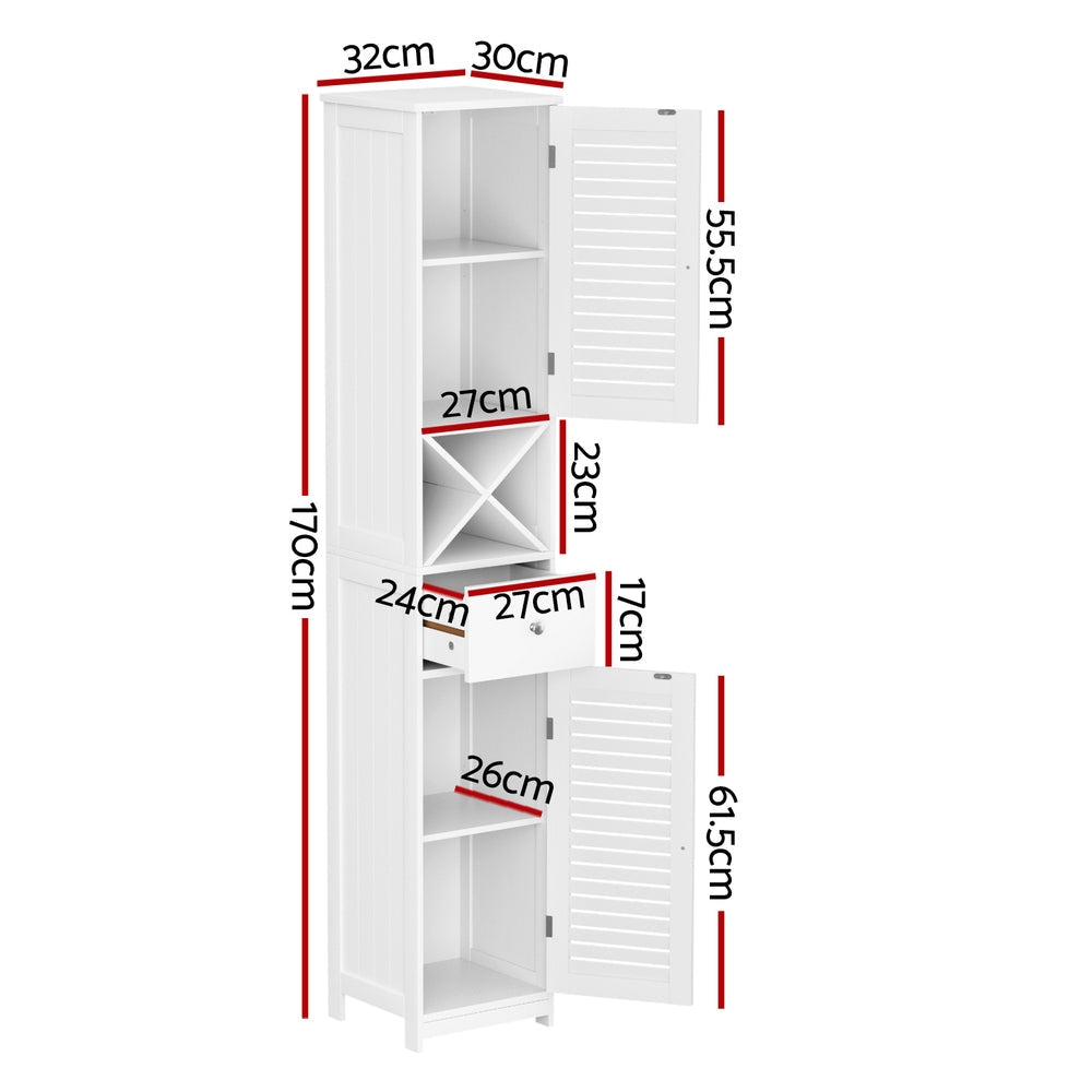 Bathroom Storage Cabinet 170cm Tall Slim Organiser Toilet Corner Adjustable Shelf Louver Door White Fast shipping On sale