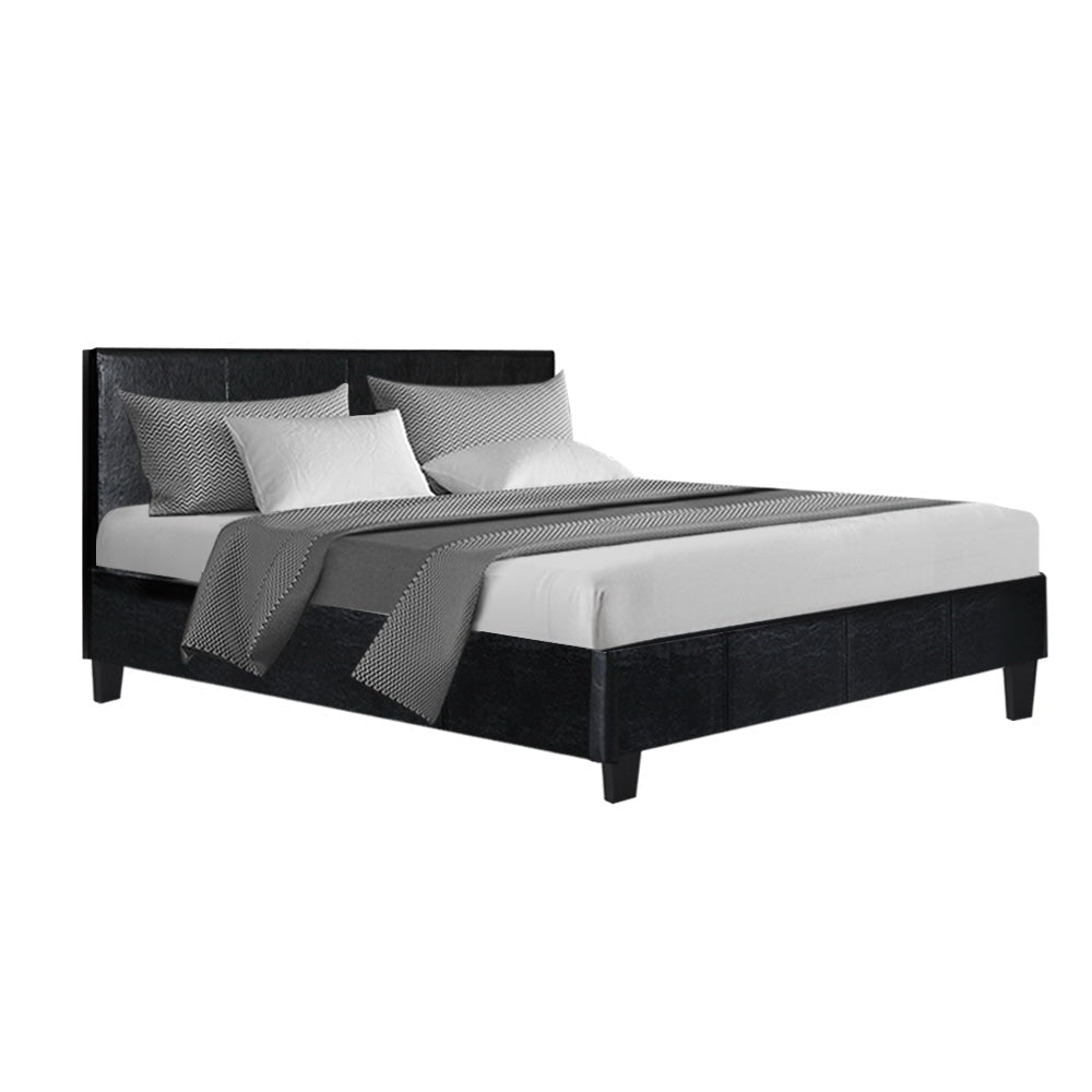 Bed Frame Double Size Base Mattress Platform Leather Wooden Black NEO Fast shipping On sale
