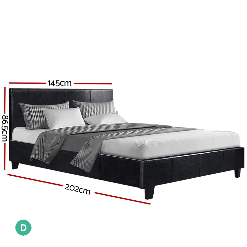 Bed Frame Double Size Base Mattress Platform Leather Wooden Black NEO Fast shipping On sale