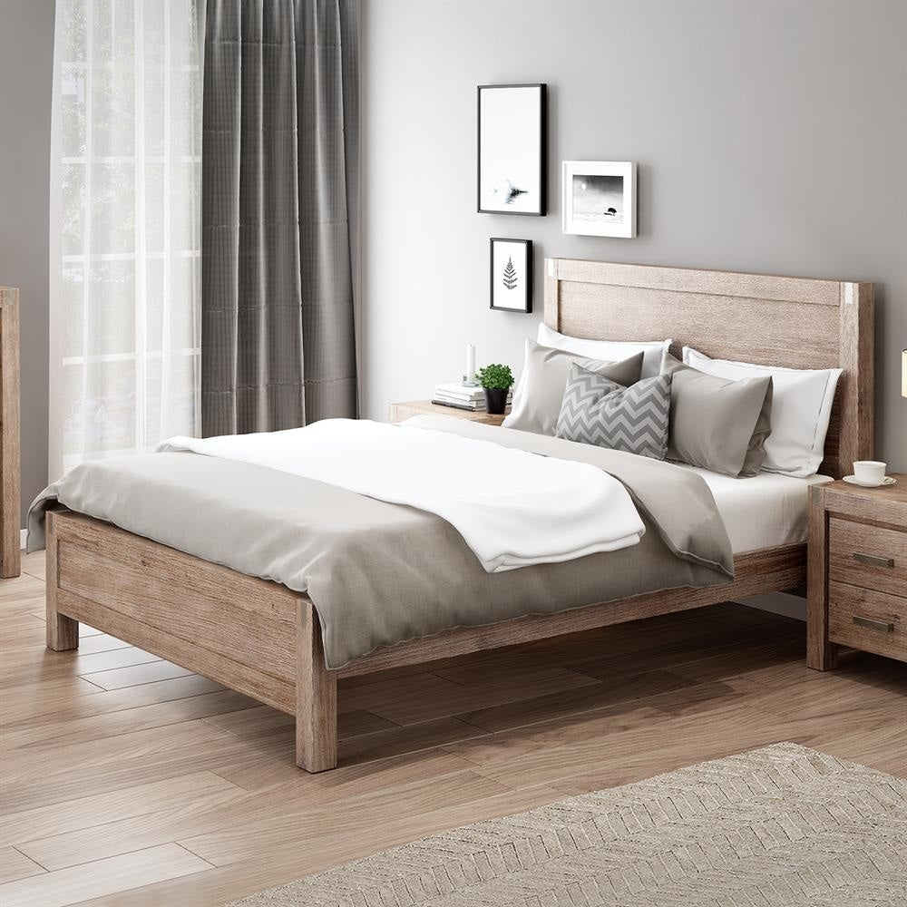 Bed Frame Double Size in Solid Wood Veneered Acacia Bedroom Timber Slat Oak Fast shipping On sale