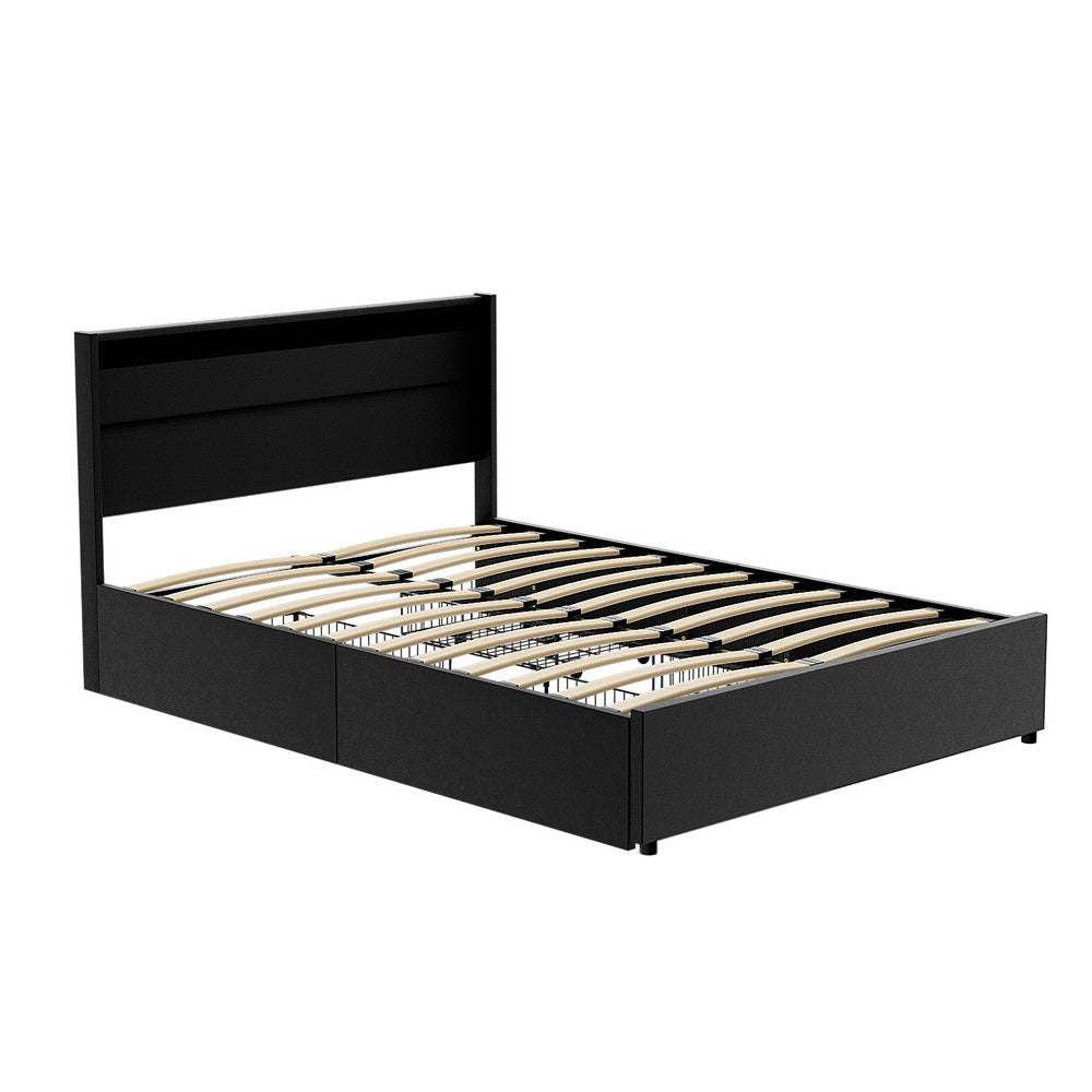 Bed Frame Double Size LED with 4 Drawers Black DUNN Fast shipping On sale