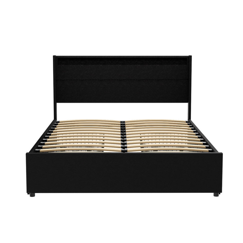 Bed Frame Double Size LED with 4 Drawers Black DUNN Fast shipping On sale