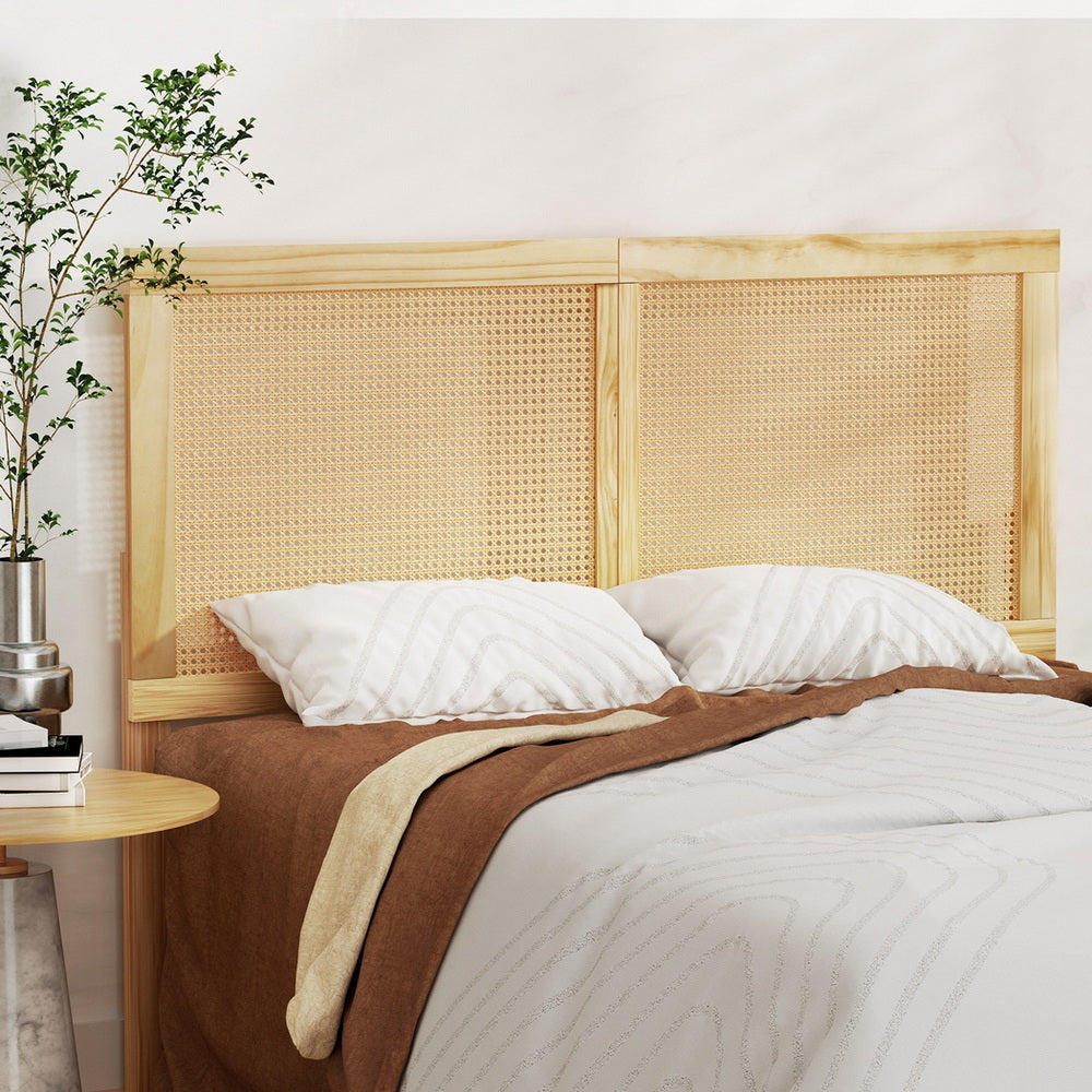 Bed Frame Double Size with Rattan Headboard Wooden Base BRUNO Fast shipping On sale