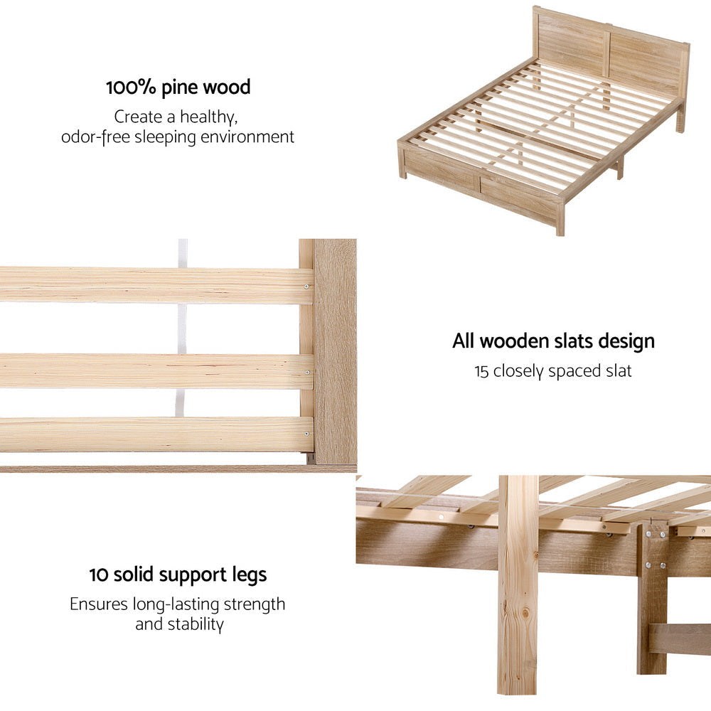 Bed Frame Double Size Wooden Acacia Wood OATMEAL Fast shipping On sale