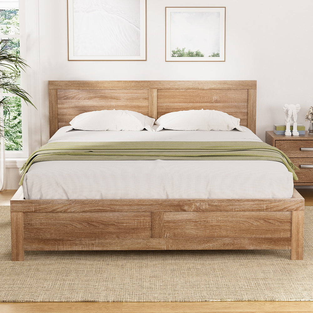 Bed Frame Double Size Wooden Acacia Wood OATMEAL Fast shipping On sale