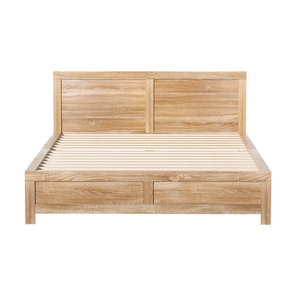 Bed Frame Double Size Wooden Acacia Wood OATMEAL Fast shipping On sale