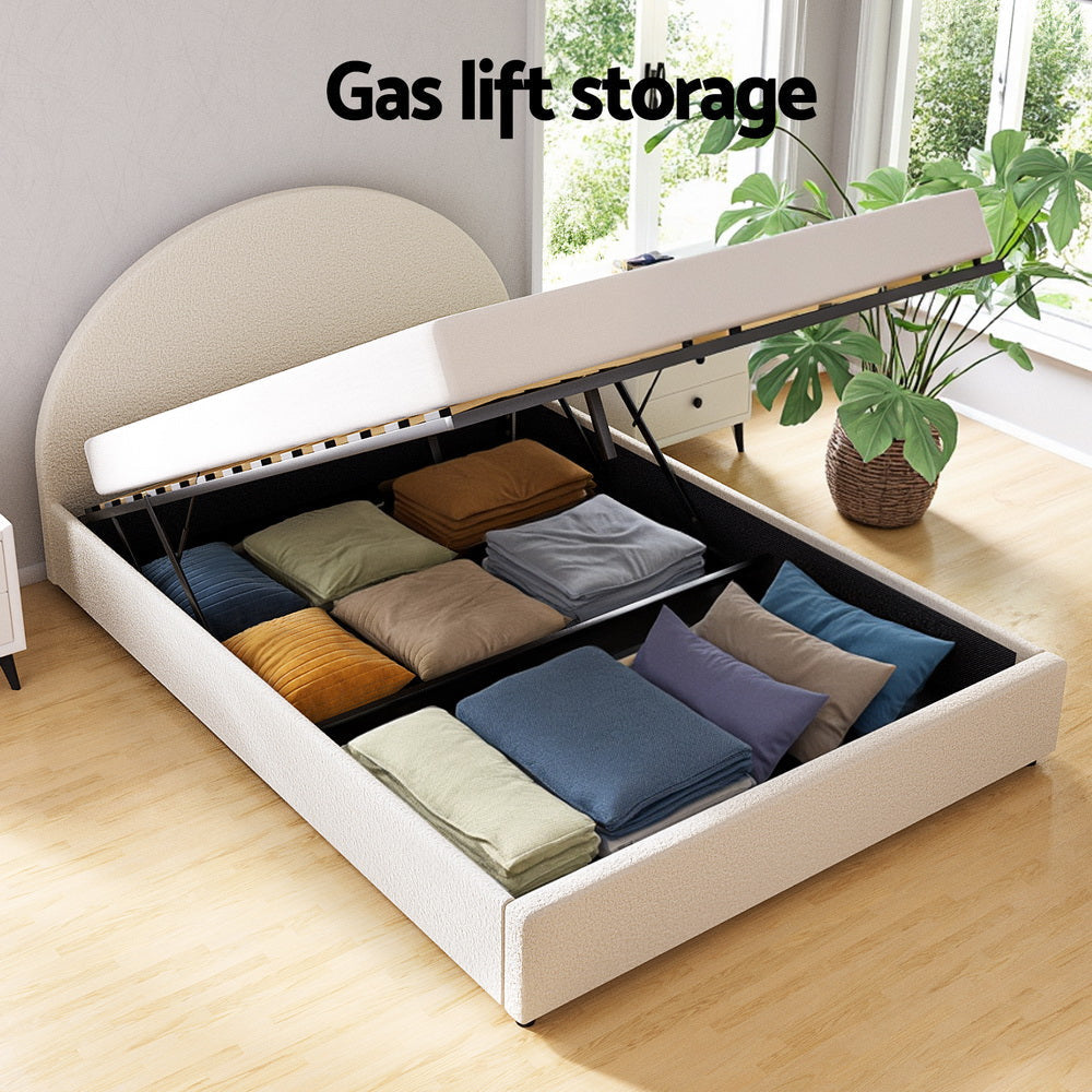 Bed Frame Gas Lift Strorage Beds Base Platform Boucle Fabric Double ELLA Fast shipping On sale