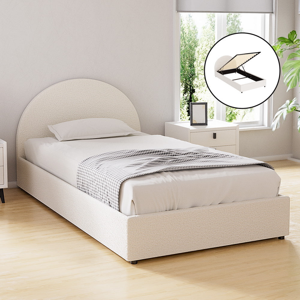 Bed Frame Gas Lift Strorage Beds Base Platform Boucle Fabric King Single ELLA Fast shipping On sale