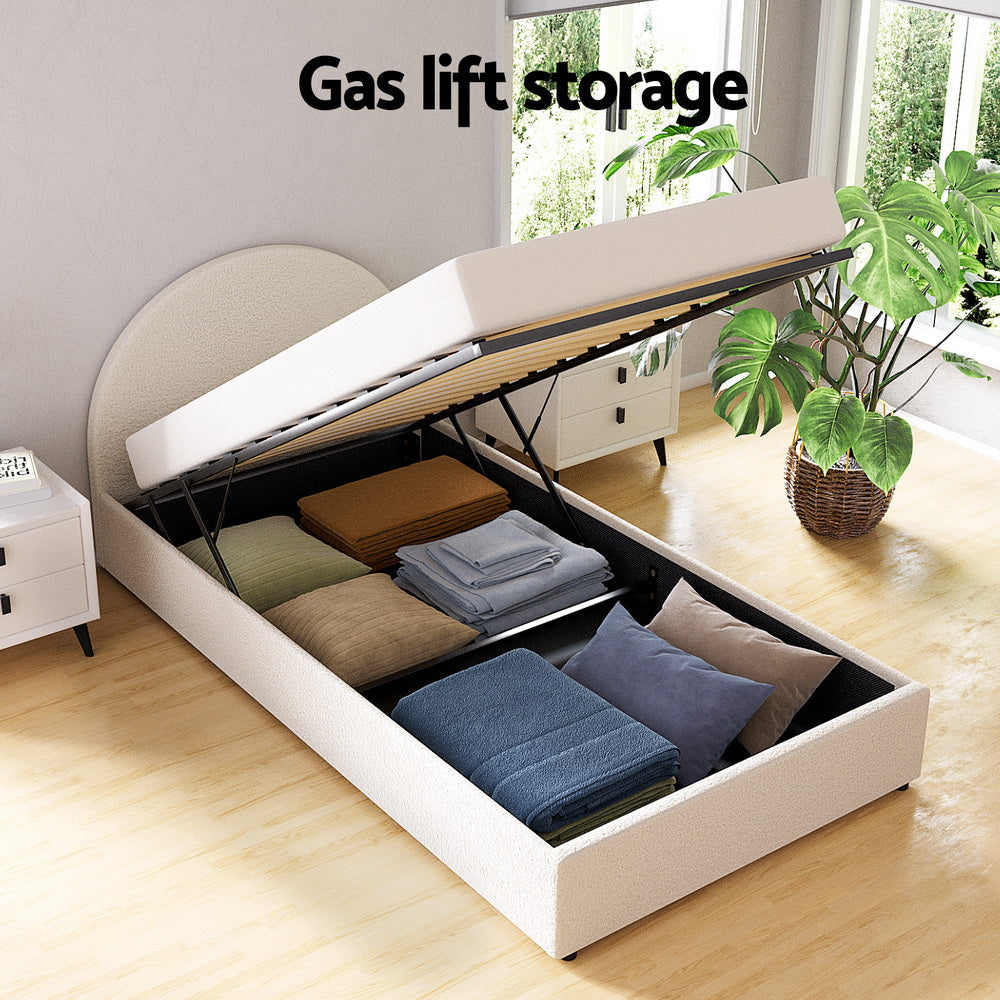 Bed Frame Gas Lift Strorage Beds Base Platform Boucle Fabric King Single ELLA Fast shipping On sale