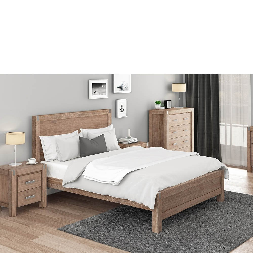 Bed Frame King Size in Solid Wood Veneered Acacia Bedroom Timber Slat Oak Fast shipping On sale