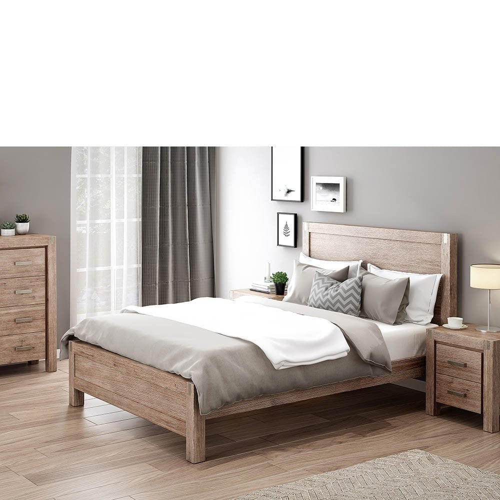 Bed Frame King Size in Solid Wood Veneered Acacia Bedroom Timber Slat Oak Fast shipping On sale