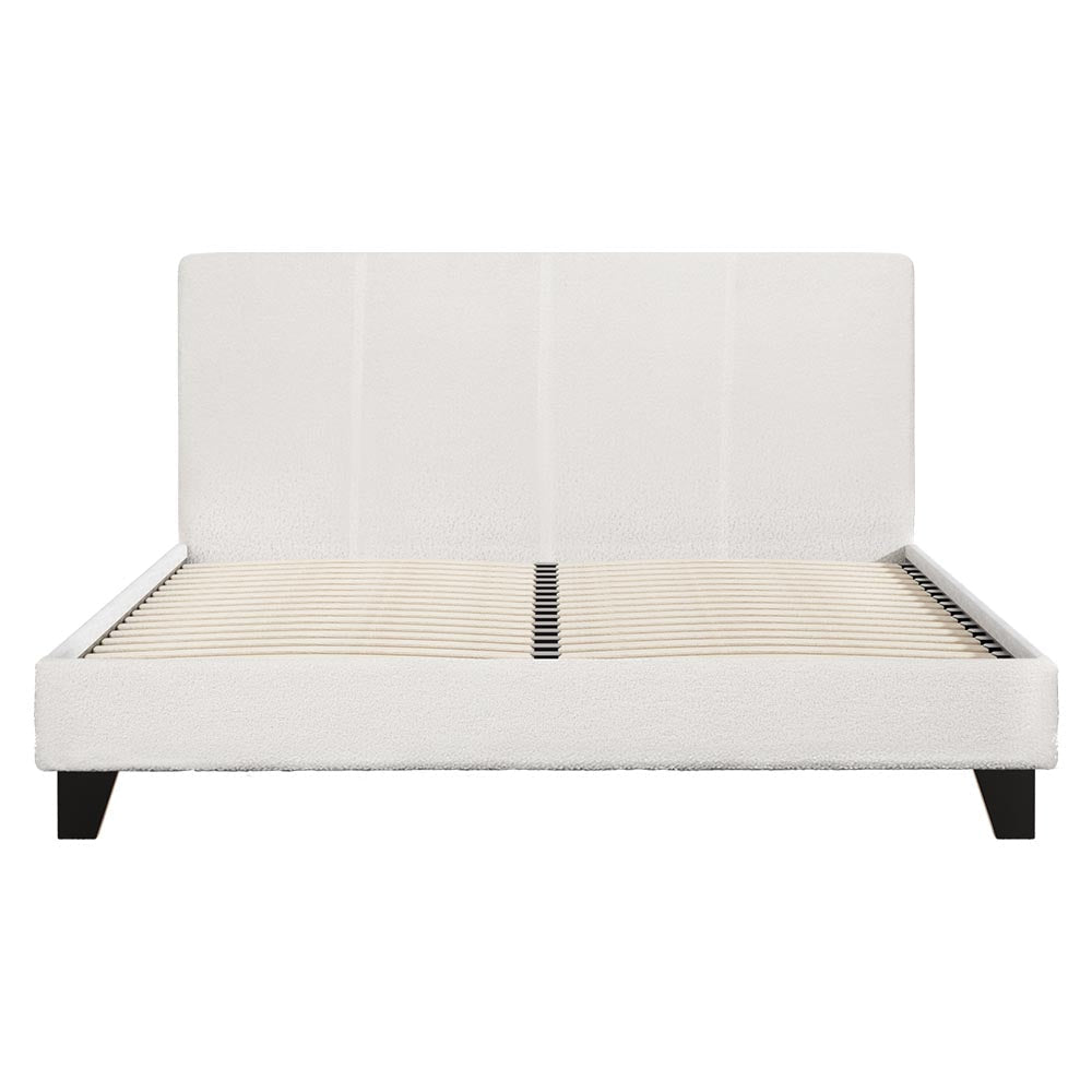 Bed Frame Queen Size Boucle Fabric Mattress Base Platform Wooden Fast shipping On sale