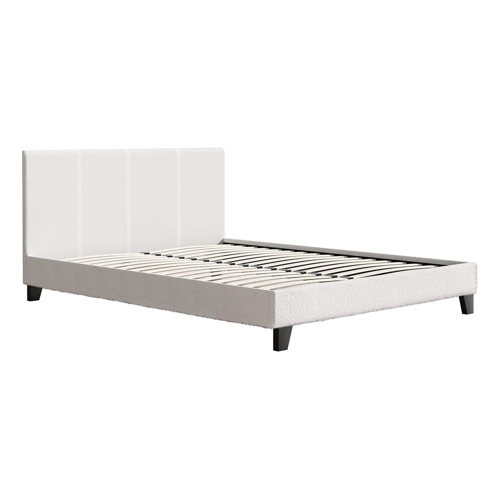 Bed Frame Queen Size Boucle Fabric Mattress Base Platform Wooden Fast shipping On sale