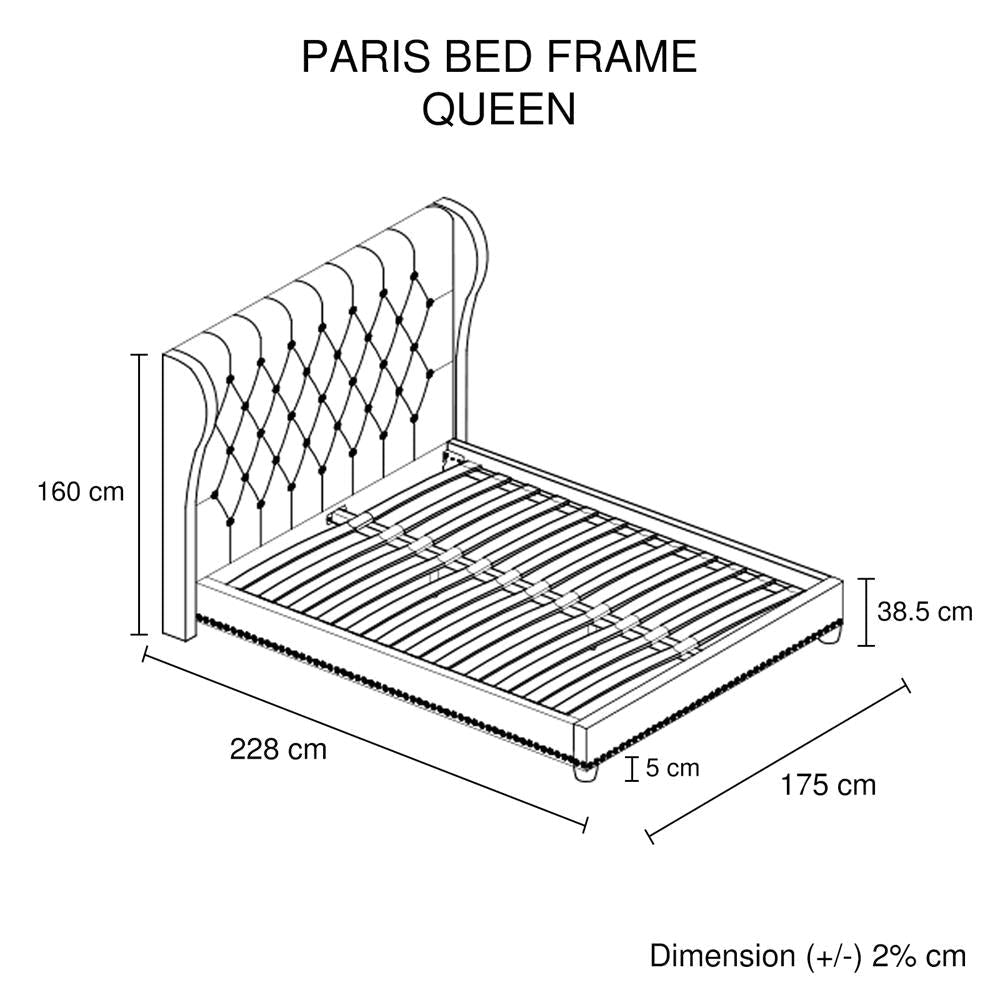 Bed Frame Queen Size in Beige Fabric Upholstered French Provincial High Bedhead Fast shipping On sale