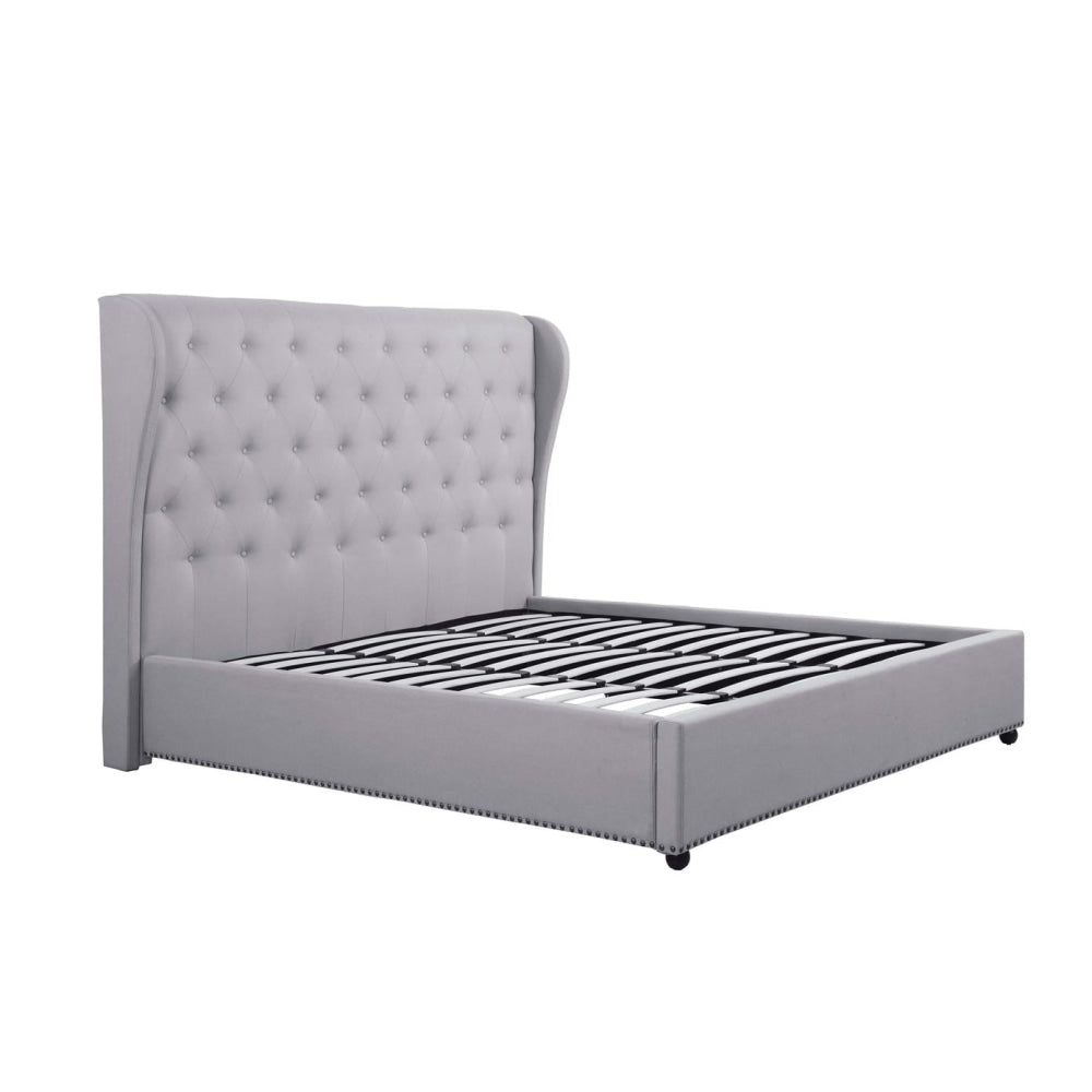 Bed Frame Queen Size in Grey Fabric Upholstered French Provincial High Bedhead Fast shipping On sale