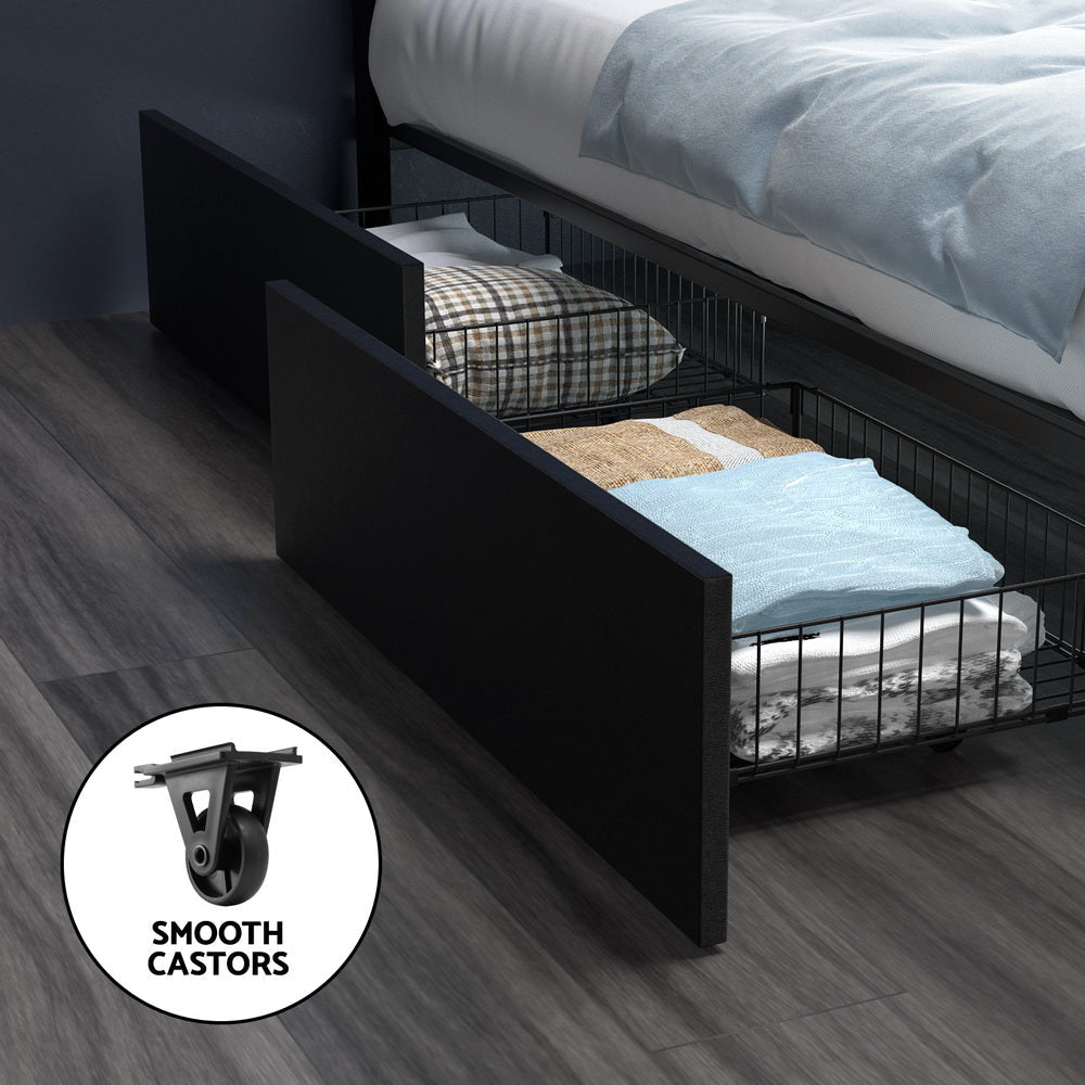 Bed Frame Queen Size LED with 4 Drawers Black DUNN Fast shipping On sale