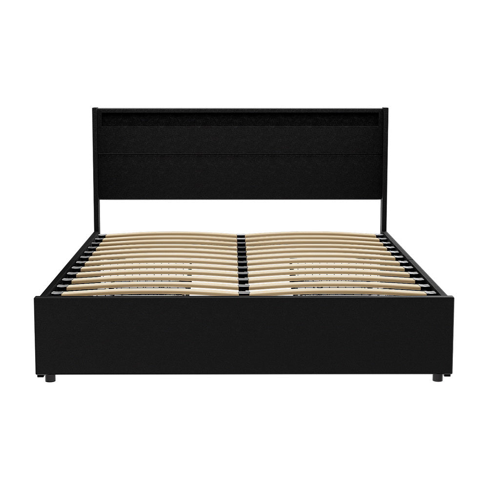 Bed Frame Queen Size LED with 4 Drawers Black DUNN Fast shipping On sale