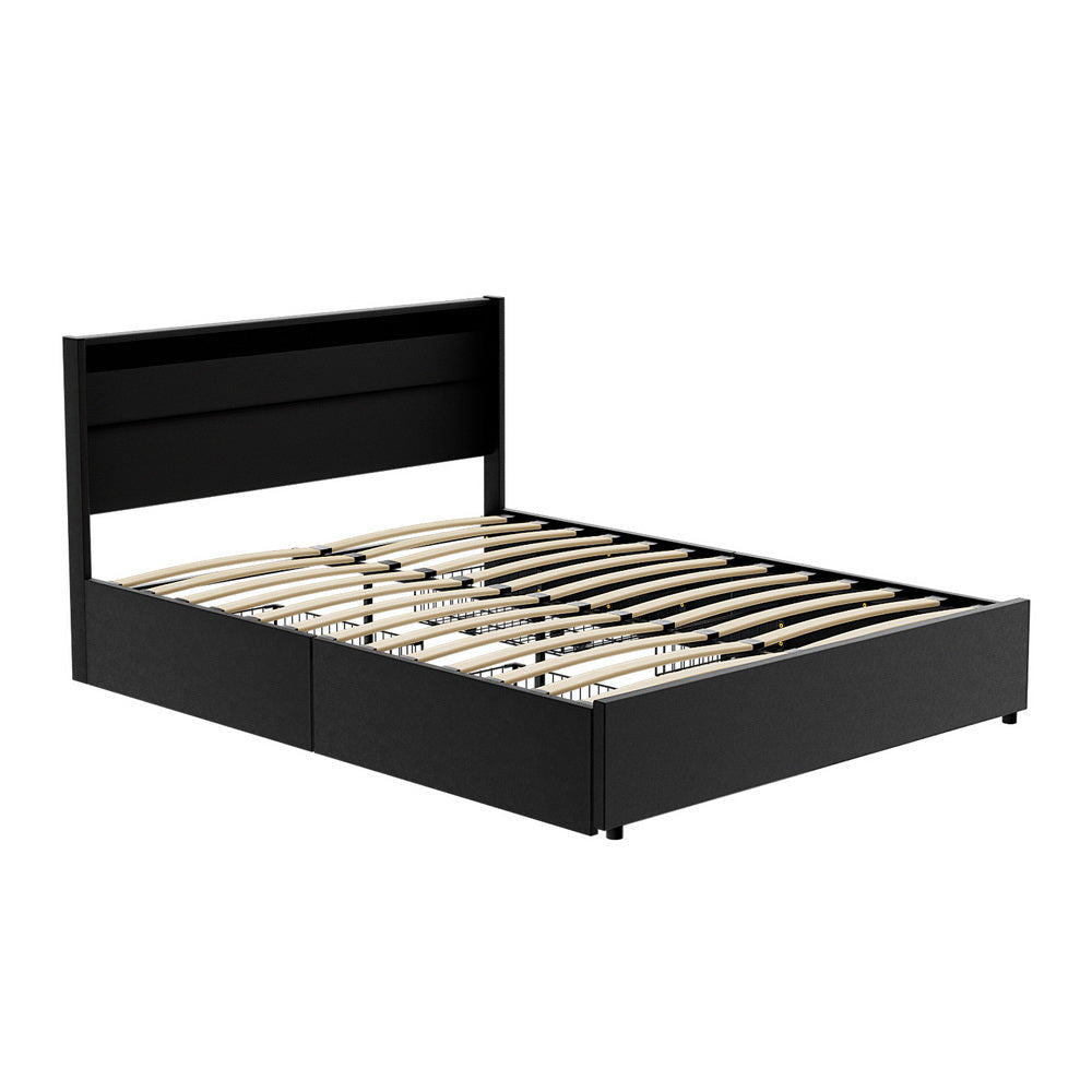 Bed Frame Queen Size LED with 4 Drawers Black DUNN Fast shipping On sale