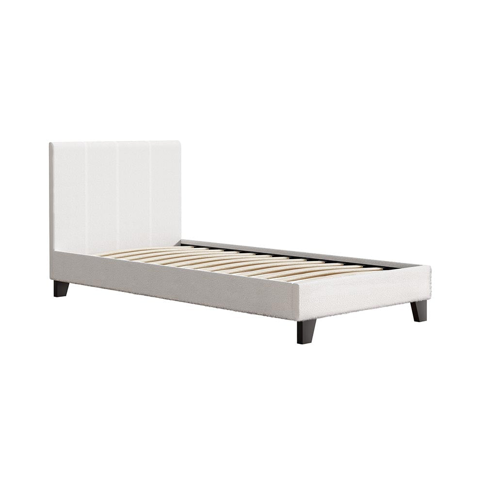 Bed Frame Single Size Boucle Fabric Mattress Base Platform Wooden Fast shipping On sale